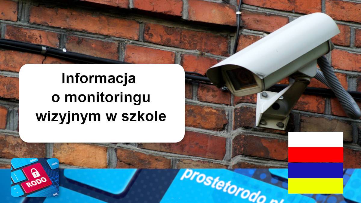 Tabliczka informacja o monitoringu wizyjnym w szkole przetłumaczona na język ukraiński